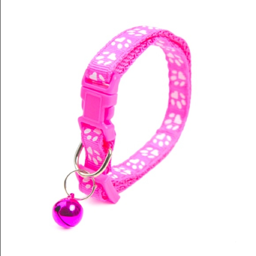 🆕Small Dog/Cat Collar: Neon Pink with Bell